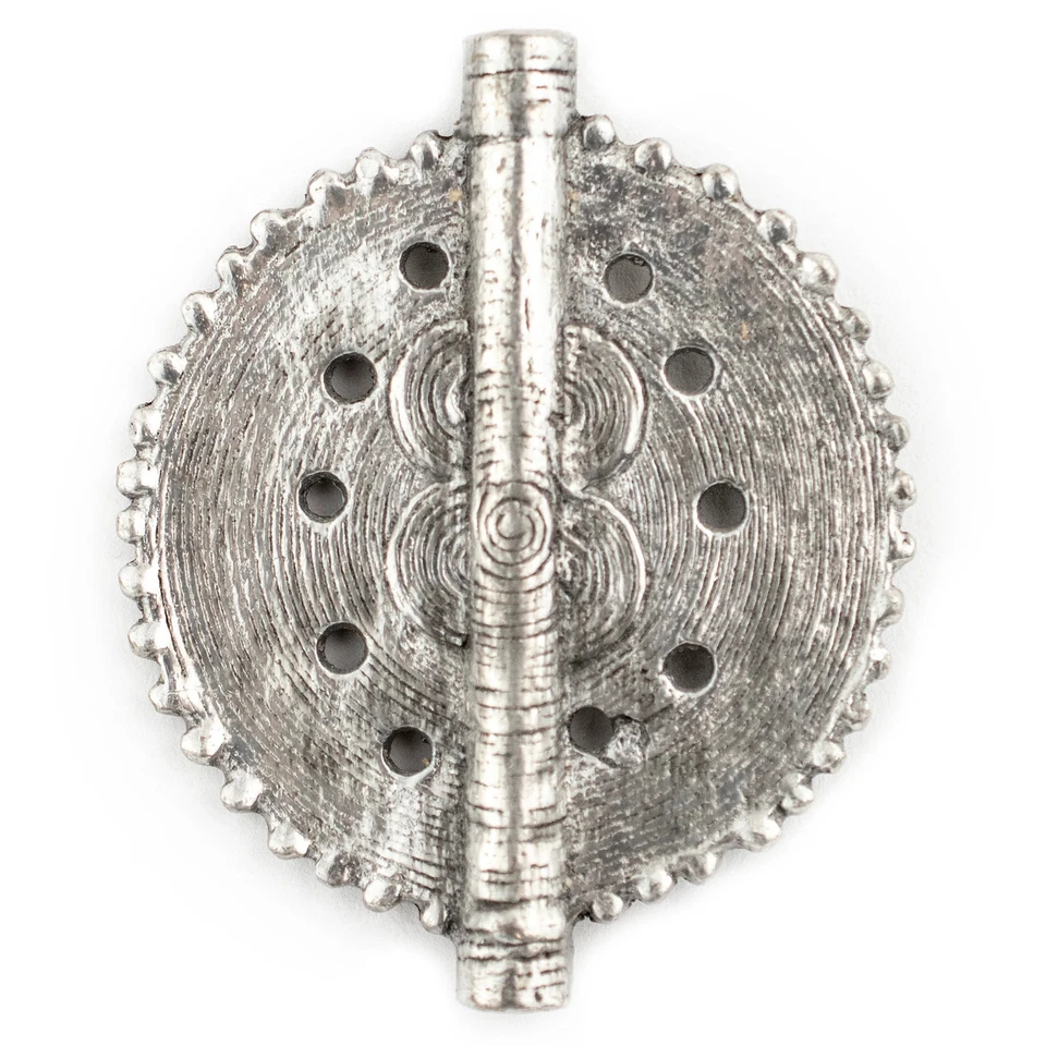 Silver Sun Dotted Baule Pendant Bead 55x45mm Ivory Coast African Flat Large Hole - Image 1 of 4