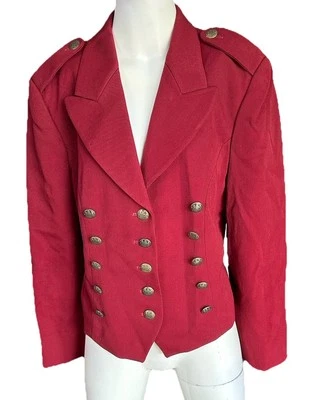 Chaqueta DKNY/VTG Rojo Profundo Recortada Militar Fabuloso Detalle Botón Talla M Foto 1 de 4