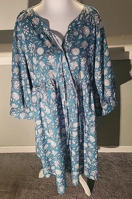 Plus Size Summer Tie Neck Casual Floral Loose Dress Beach Short Dress Sz 1x - Image 1 of 4