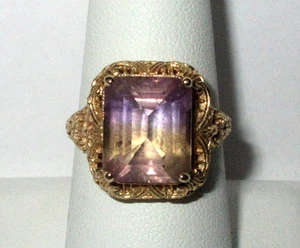 LARGE Purple Yellow Ametrine Solitaire Ring 14k Yellow Gold Sz 8.25 Not scrap J1 - Foto 1 di 10