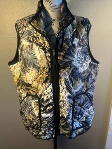 Fresh Woman Puffer Vest XL Multicolor Abstract Feather Print Sleeveless Zip-Up 6 - Picture 1 of 17