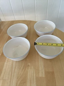 Corelle massiver beigefarbener Sandstein mit hellblauem Rand 28 Unzen Tiefe SCHALEN 4er Set - Bild 1 von 5