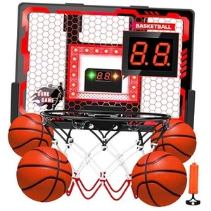 Indoor Basketball Hoop Pro, Mini Basketball Hoop Over The Door with LED Red - Picture 1 of 7