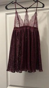 Victoria’s Secret Sheer Lace Racerback Babydoll Lingerie Raspberry Size M - Picture 1 of 5