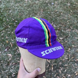 Vintage Schwinn Cycling Hat Cap Purple Color Stripes Retro Sport 90s - Picture 1 of 8