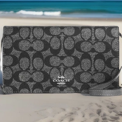 COACH Anna Gunmetal Leather Foldover Clutch Crossbody Bag (CX593)-NWT - Image 1 of 4