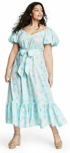 Love shack fancy Target Estelle Puff Sleeve Dress Blue size 22W Floral - Picture 1 of 7