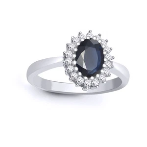 9ct White Gold Jewelco London Diamond Sapphire Classic Royal Cluster Ring 11mm - Picture 1 of 4