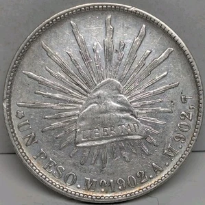 1902 Mo AM Mexico - 1 Peso Cap & Rays - Silber - KM409.2 - AU ca. Stempelglanz - Bild 1 von 2