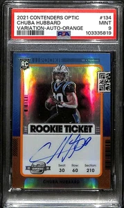 2021 Panini Contenders Optic Autographs Orange Chuba Hubbard RC Auto 20/20 PSA 9 - Picture 1 of 2