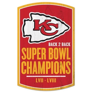 Super Bowl NFL Kansas City Chiefs Wood Sign Slogan Distressed Football New - Picture 1 of 3