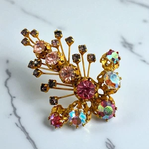 vintage signed Aru pink rhinestone and ab made in Austria Christmas tree brooch - Picture 1 of 5