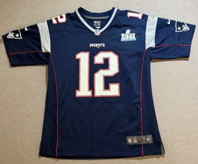 New England Patriots Brady #12 Super Bowl Nike Jersey Boys L Blue Short Sleeve. - Image 1 of 4