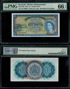 BERMUDA 1 POUND (P20c) 1957 QEII PMG GEM UNC 66EPQ - Picture 1 of 3