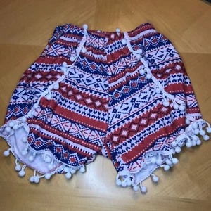 Pantalones Cortos Sin Marca Rojo Blanco y Azul Pom Pom Borla Talla 4-6T - Imagen 1 de 6