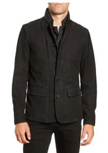 NWT AllSaints Survey Slim Fit Leather Blazer in Black - Size S #SJ1982 - Picture 1 of 11
