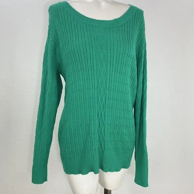 North Crest Classic Sweater Women’s Large Cable Knit Pullover Green - Image 1 of 4