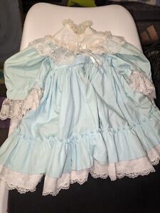 Vintage Dress for 15"- 16" Bisque Head Doll - Blue Cotton w/Lace & Ruffles