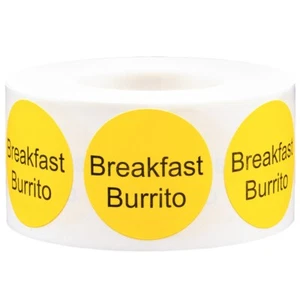 Colazione Burrito Deli Negozio Alimentare Etichette Gialle | 1" Tondo - Confezione da 500 - Foto 1 di 2
