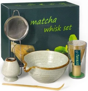 Matcha Whisk Set with Matcha Bowl, Matcha Bamboo Whisk, Scoop, Sifter, Matcha - Picture 1 of 1