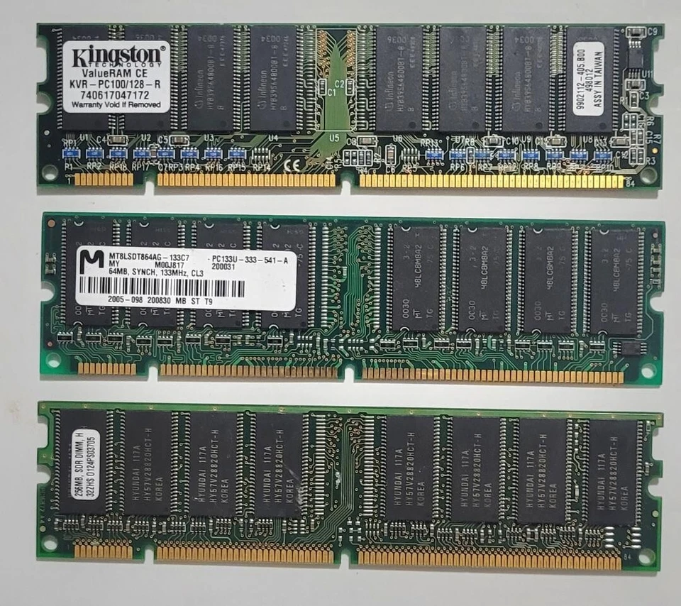 3PCS 256, 128, & 64MB SDRAM MEMORY RAM CARDS - Image 1 of 4