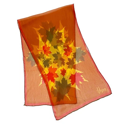 VERA NEUMANN Bufanda Oblonga de Gasa Óxido Hojas de Otoño Dorado Verde 42” x13” De Colección Foto 1 de 4