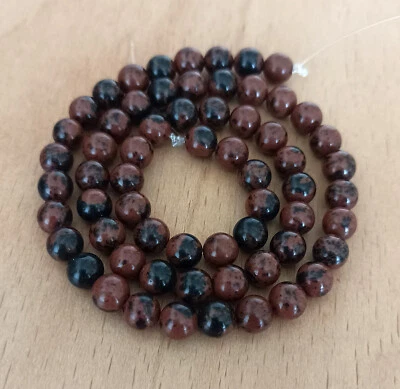 15" Strand Brown Obsidian Beads 6mm Natural Gemstone Round 63pcs, Mahogany - Image 1 of 4