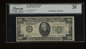 DBR 1934-A $20 FRN New York Fr. 2055-B Legacy VF-20 Serial B07346706B - Picture 1 of 2