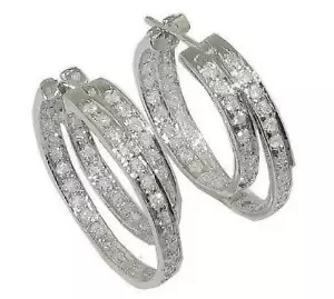Innen außen zweireihige Reifen Ohrring 2,01 Ct I1 G natürlicher Diamant Weißgold - Bild 1 von 7