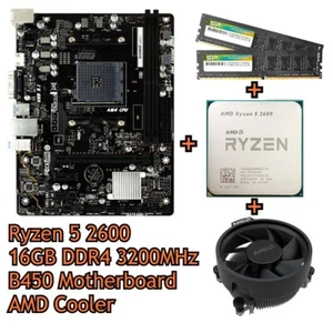 [BUNDLE] Ryzen 5 2600 + AMD B450 Motherboard + 16GB DDR4 3200MHz + AMD Cooler - Afbeelding 1 van 1