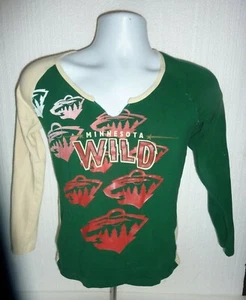 Reebok Minnesota Wild Women's Long Sleeve Henley Shirt Medium Form Fitting C-33 - Picture 1 of 4
