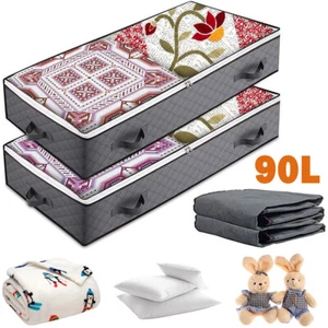 2PCS Underbed Storage Bag Organizer 90L Large Capacity Storage Box with Handle - Picture 1 of 17