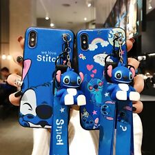 Cute 3D Cartoon Stitch Doll Pendant Stand + Strap Case Cover For Various Phone