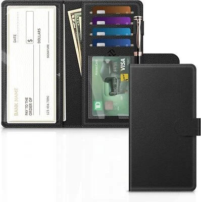 Checkbook Cover RFID Blocking Standard Register Duplicate Checks with Pen Holder - Image 1 of 4