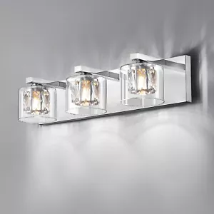 Modern Crystal Bathroom Vanity Lights, 3-Light Chrome Bathroom Light Fixtures... - Picture 1 of 7