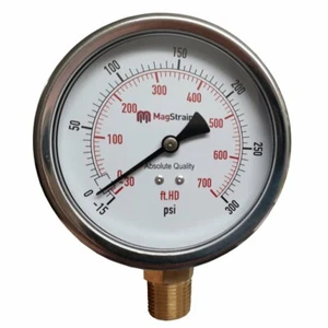 PRM 4" Compound Gauge -15 to 300 psi, -30 to 700 ft.HD, 304 Stainless Steel Body - Picture 1 of 3