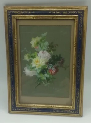 Peinture Tableau Gouache Bouquet De Fleurs Signé Valantin 1861 - Photo 1/4
