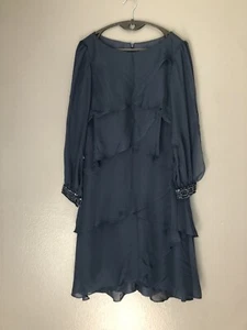 JJs House Embroidered Chiffon Bridesmaids Dress Layered Navy Blue Size 8 NWT - Picture 1 of 10
