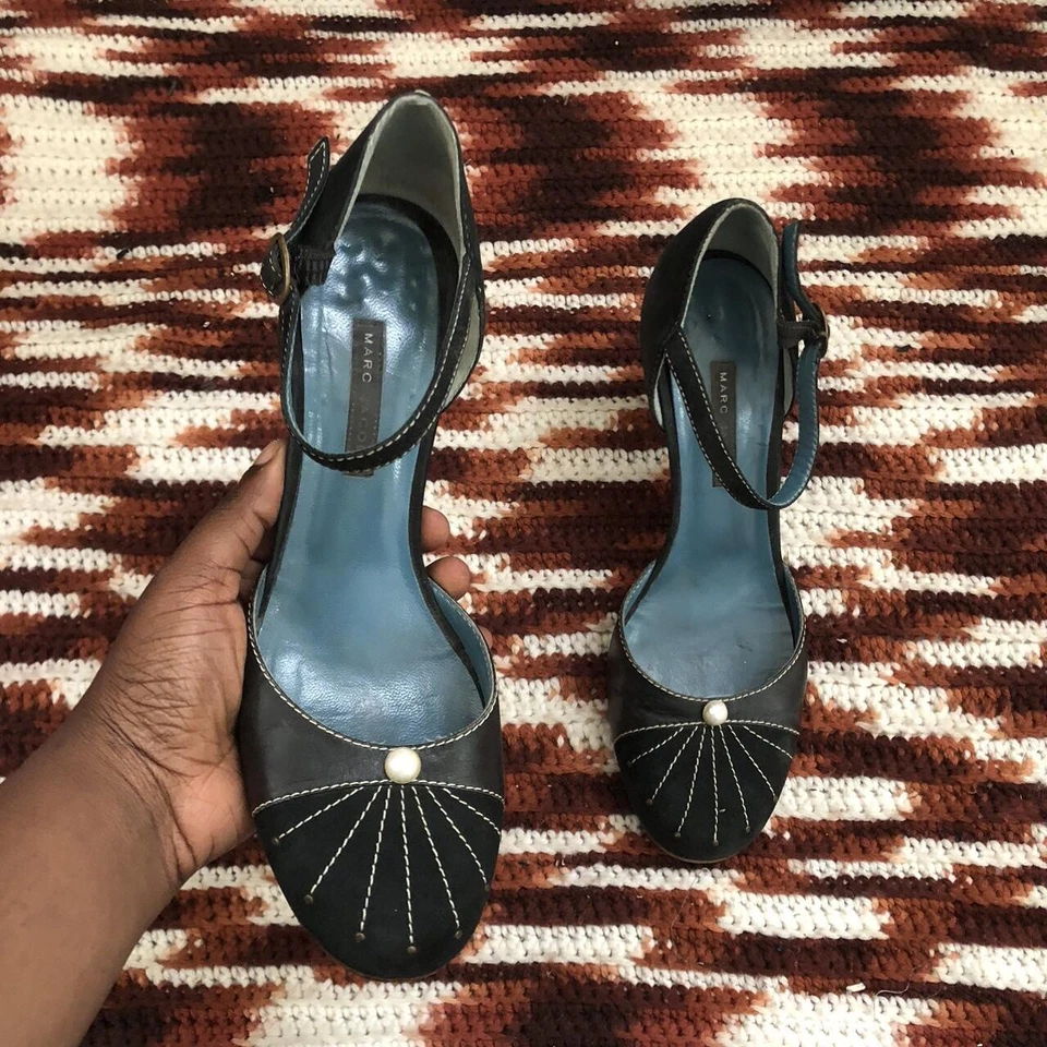 Zapatos de salón vintage Y2K Marc Jacobs gamuza cuero perla coqueta gótica Italia-8,5 M Foto 1 de 4