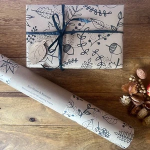 Wrapping Paper KRAFT Eco Friendly Autumn Leaves Gift Wrap Birthday Sheet Roll - Picture 1 of 2