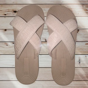 Criss-Cross Strap Slide Sandals - SIZE 8 - NUDE TAN - Lightweight - Rope-Look - Picture 1 of 4