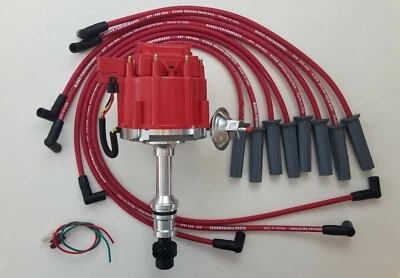 OLDSMOBILE 350 400 403 425 455 HEI DISTRIBUTOR + RED 8.5mm SPARK PLUG WIRES USA - Image 1 of 2