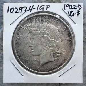 1922-D US 90% Peace Silver Dollar VG-F #102924-1GP - Picture 1 of 4
