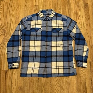 Camisa de Franela Gruesa con Botones Patagonia Para Hombre Talla Grande A Cuadros Azul Blanco Gruesa - Imagen 1 de 7