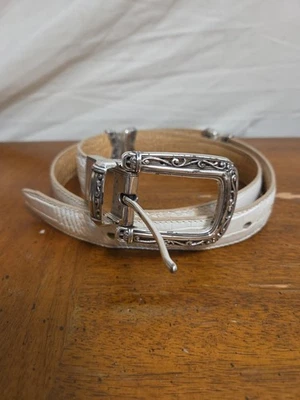 Brighton Reversible Cocodrilo Cuero Repujado Blanco Beige Tostado Plata Western L/34 Foto 1 de 4