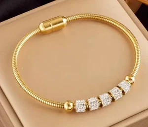 Luna Gold and Zircon Bangle Bracelet Non Tarnish - Picture 1 of 3