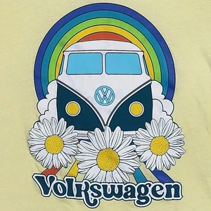 Volkswagon Graphic VW Bus Rainbow Flowers Yellow Short Sleeve T-Shirt YOUTH XXL - Picture 1 of 12