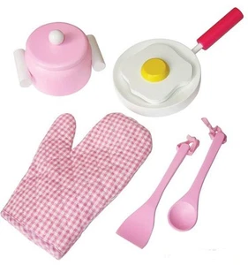 Fun Factory Wooden Pretend Play Toys - Pink Kitchen Cooking Set 7pc - Picture 1 of 2