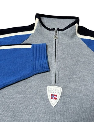 Suéter Dale Of Norway Besseggen Lana Merino 1/4 Cremallera Raro Talla Grande Azul Gris Foto 1 de 4