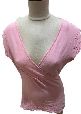 Blusa Pullover Tweeds Para Mujer Cuello en V Sin Mangas Rosa 100% Algodón Ojales L Foto 1 de 4